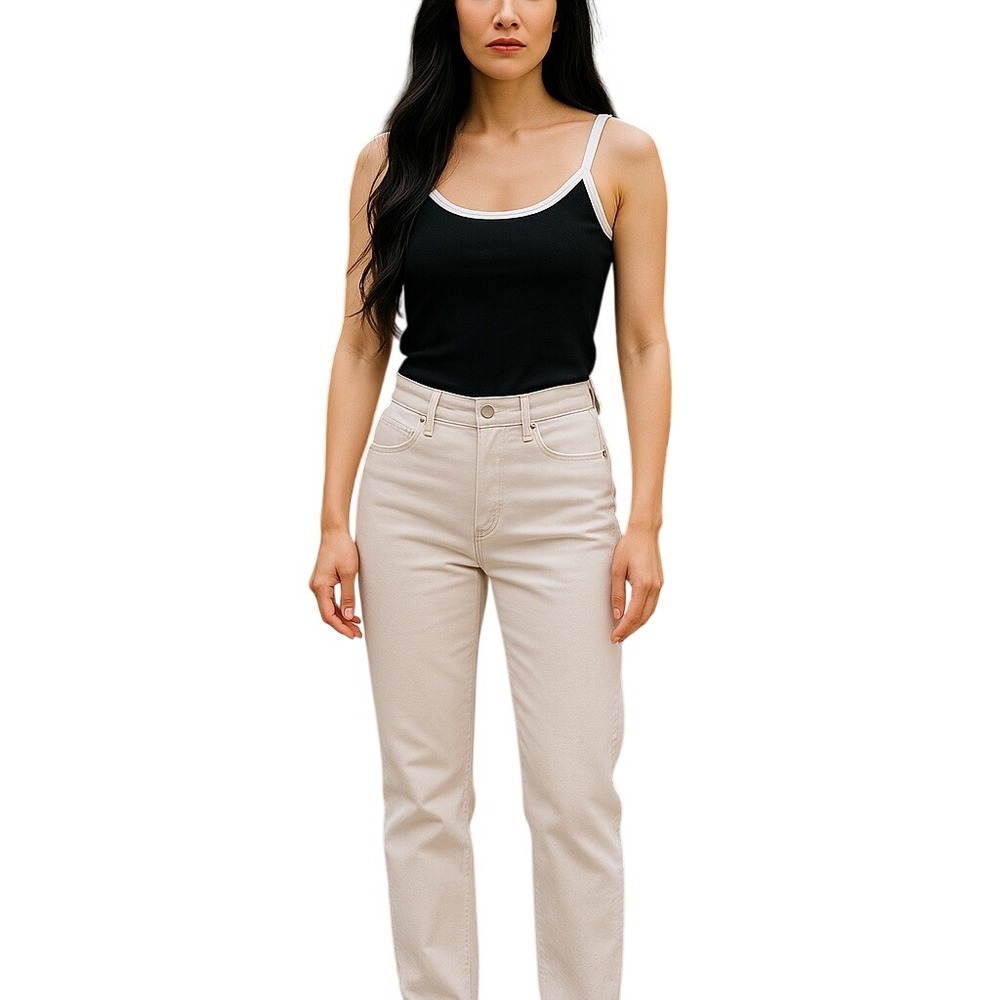 Cider Ribbed Black Tank Top‎ White Trim Sleeveless Casual Top Size M-Bold Y2K